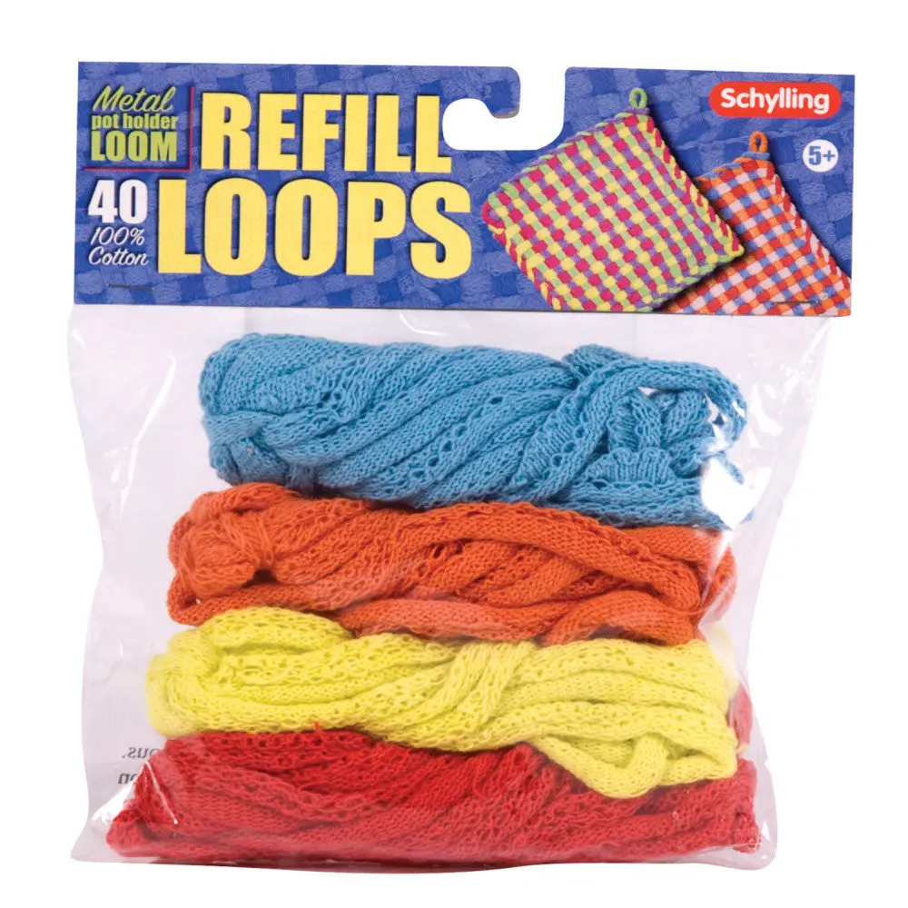 Schylling Cotton Loop Refill Pack For Metal Potholder Loom - Assorted Colors, 40 Loops 1