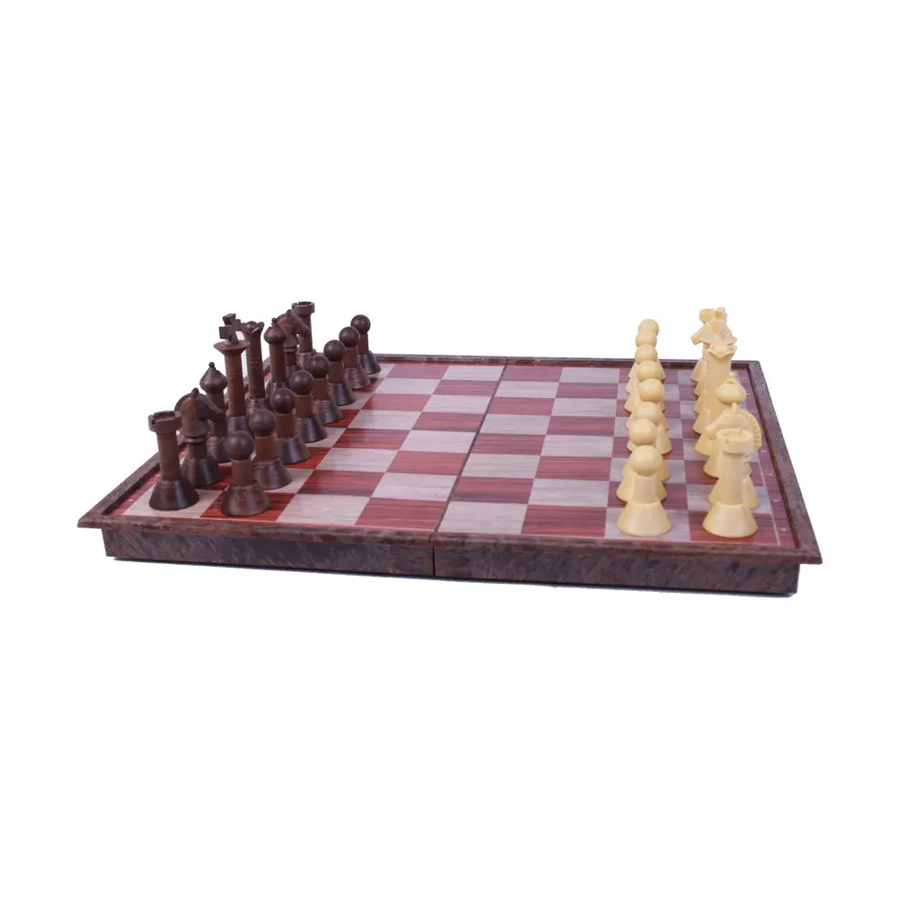 Classic Wood-Grain Magnetic Chess Set With Storage Board 1