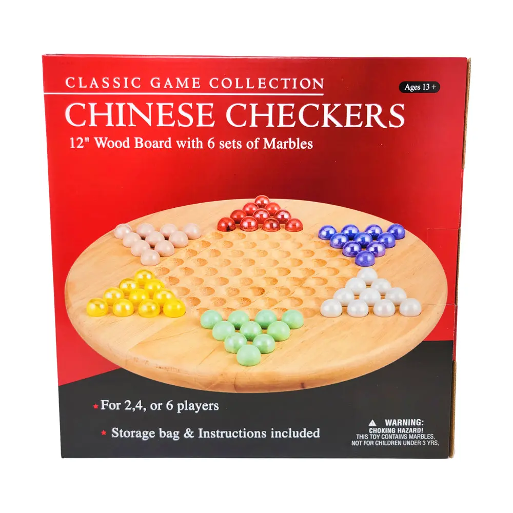 Classic Game Collection 12-Inch Wooden Chinese Checkers Set With Marbles 1