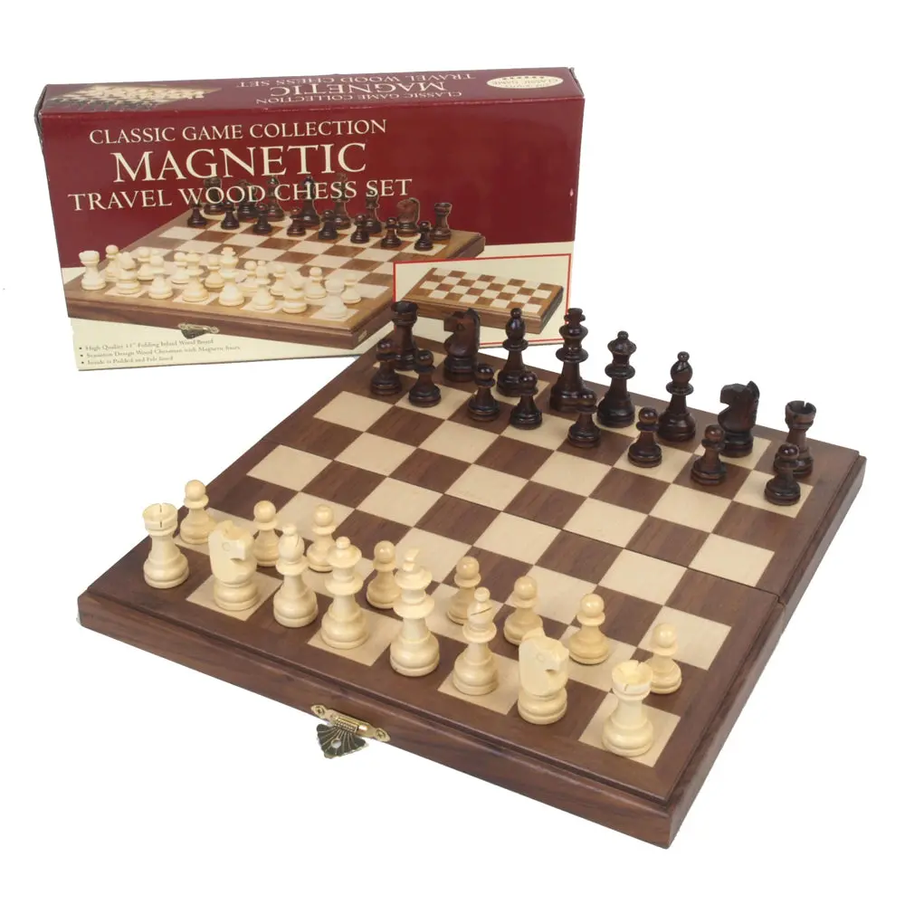 Deluxe Travel Magnetic Walnut Chess Set With Foldable Inlaid Board 1