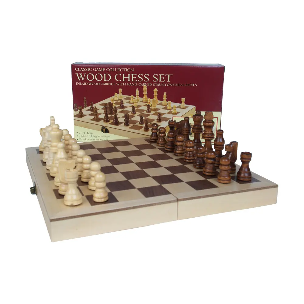 Deluxe 10.5-Inch Hand-Carved Wood Chess Set With Folding Board 1