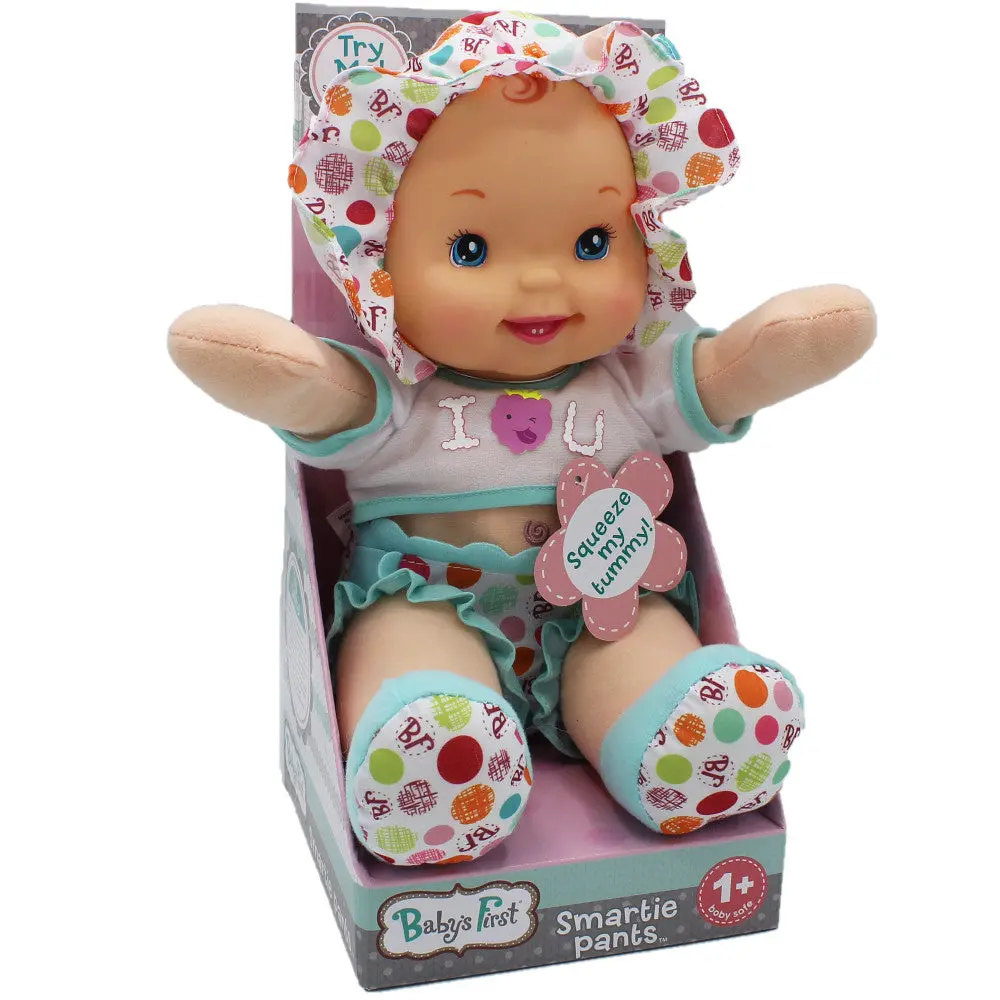 Goldberger 12-Inch Baby's First Smartie Pants Doll - Raspberry T-Shirt 1
