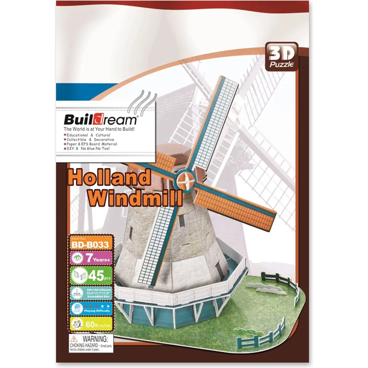 Buildream Bd-B033 45-Piece Holland Windmill Model Kit 1