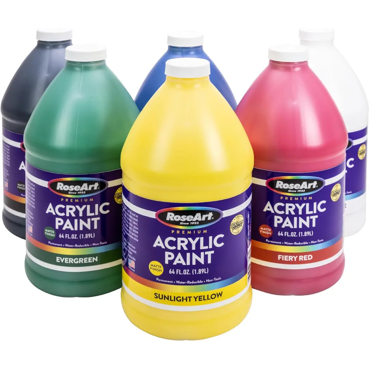 Roseart Classroom Bulk Acrylic Paint Set - 6 Colors, 64Oz Each 1
