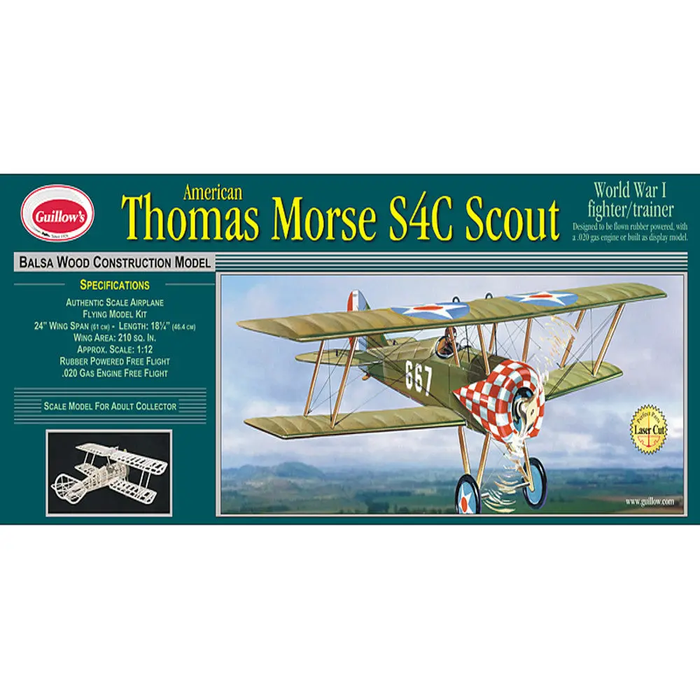 Guillow's Thomas Morse Scout 1/14 Scale Model Kit - Laser Cut Balsa Wood 1