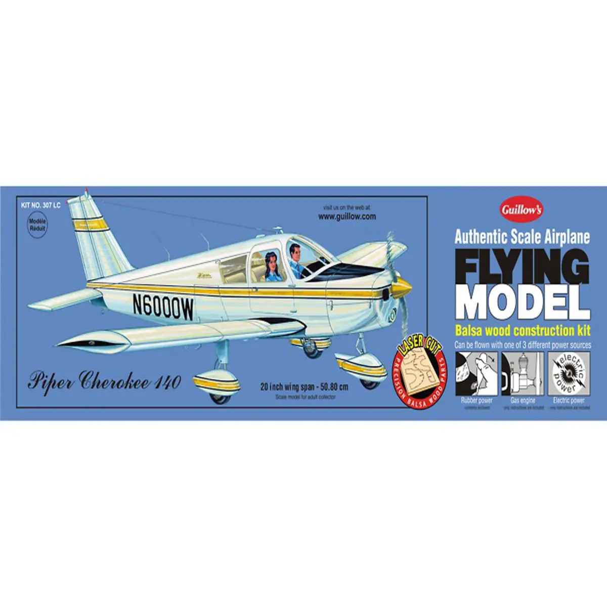 Guillow's Piper Cherokee 140 1/20 Scale Laser Cut Model Airplane Kit 1