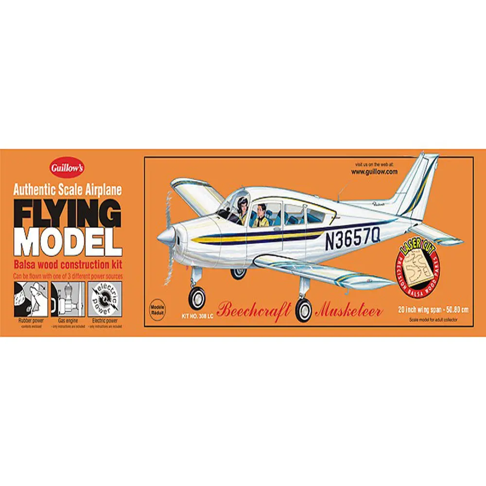 Guillow's Beechcraft Musketeer Series 300 Scale Model Airplane Kit 1