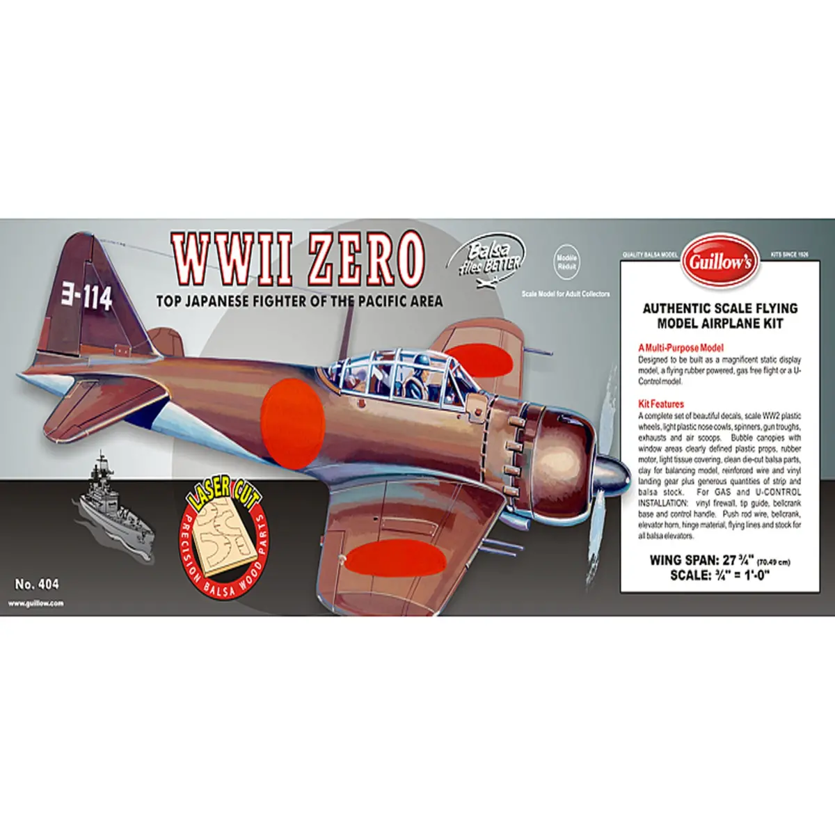 Guillow's Wwii Zero 1/16 Scale Laser Cut Balsa Model Kit 1