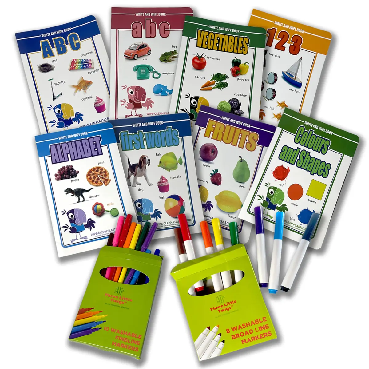 Three Little Twigs Write & Wipe - 8Pk Assorted Reusable Educational Books 1
