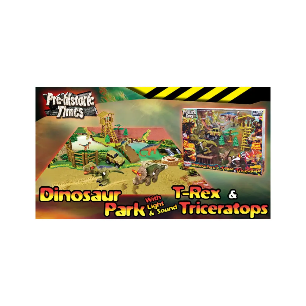 Toys'r'us Dinosaur Park Playset With Light & Sound - T-Rex & Triceratops 1