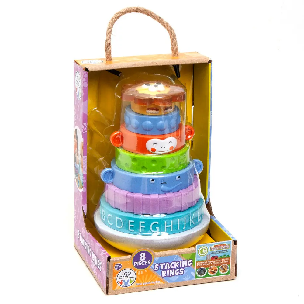 Roo Crew Eco Wood Stacking Rings - Colorful Toddler Sensory Toy, 8 Pieces 1