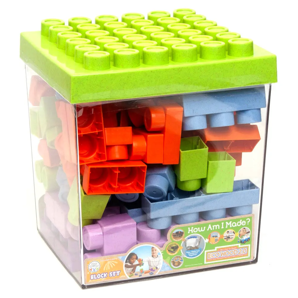 Roo Crew Eco Wood 75-Piece Block Set - Assorted Lid Colors, Ages 2+ 1
