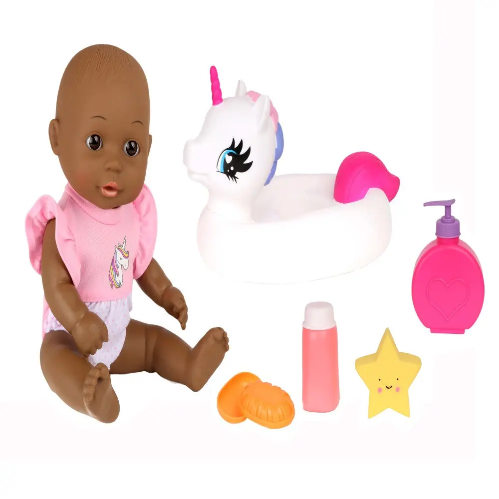 Dream Collection 12" Bath Time Baby Doll With Unicorn Floatie 1