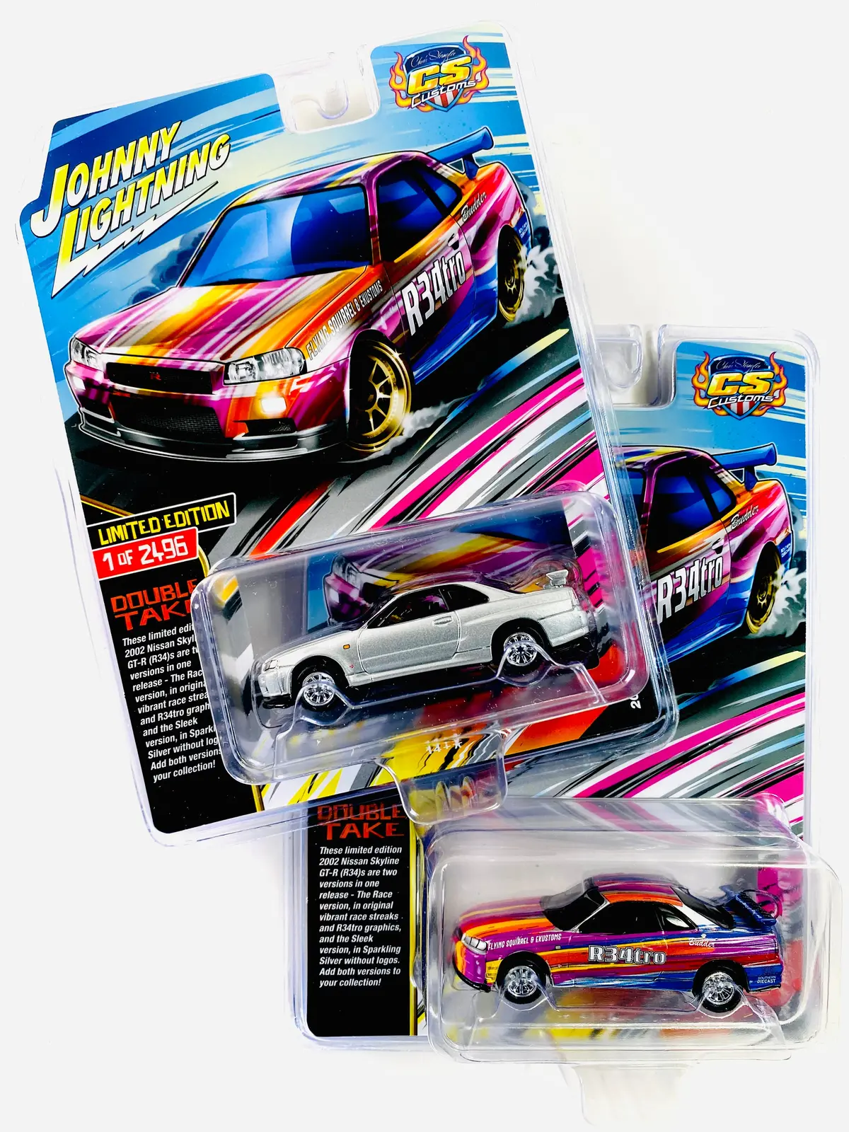 Johnny Lightning 2002 Nissan Skyline Gt-R (R34) Tampo/No Tampo Pair (2 Cars) 1