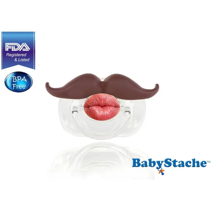 Babystache Kissable Barber Pacifier - Mustache & Lips - Brown 1