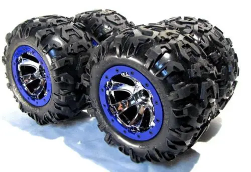 Summit Tires (Canyon At 17Mm Blue Wheels, Rims (Set 4 Factory Glued Traxxas 5607 1