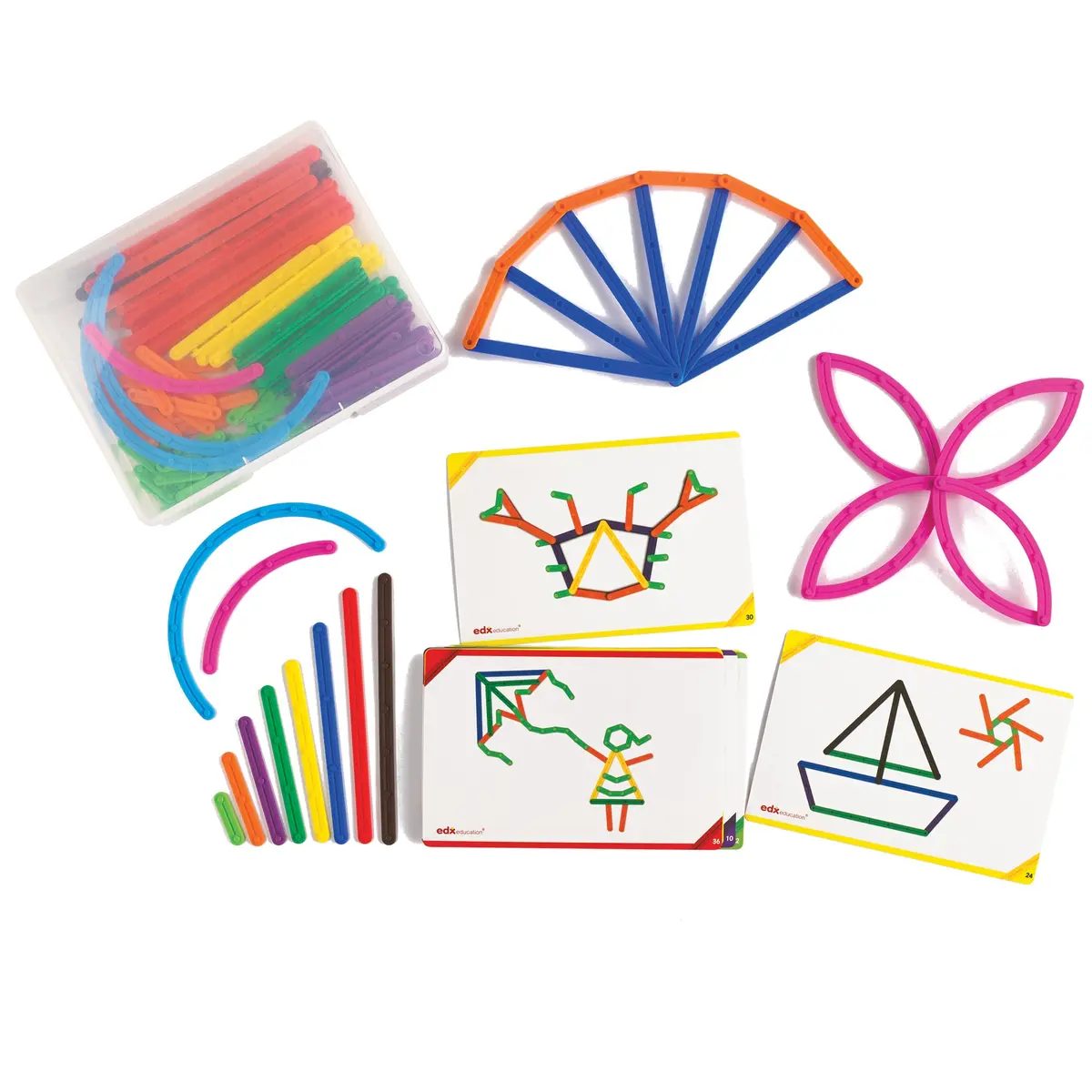 Edxeducation Junior Geostix - Creative Construction Toy - 200 Pieces With Activity Cards 1