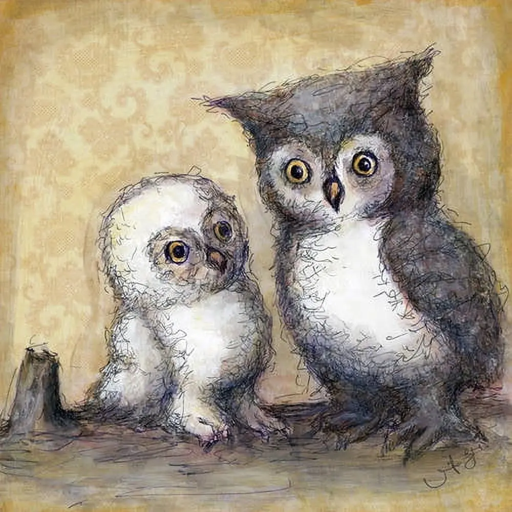 Oopsy Daisy Two Little Hoots Canvas Wall Art, 14" X 14" 1