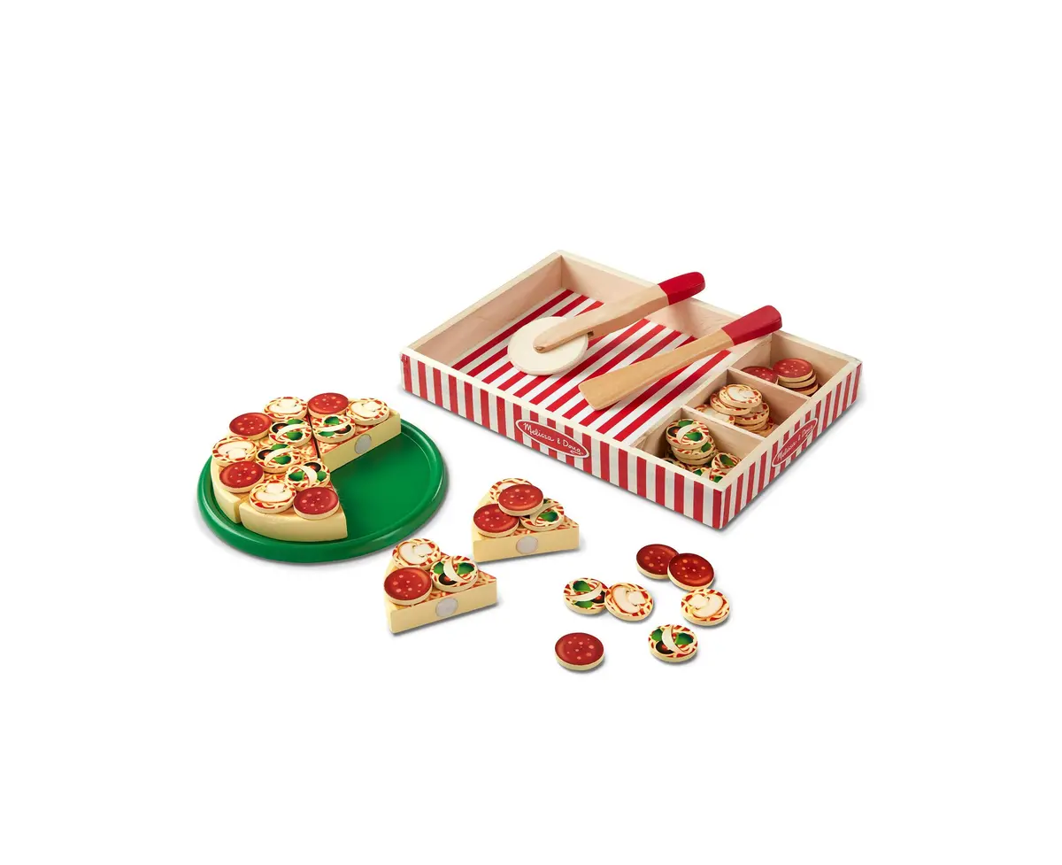Melissa & Doug Pizza Party Wooden Play Food Set With Toppings 1