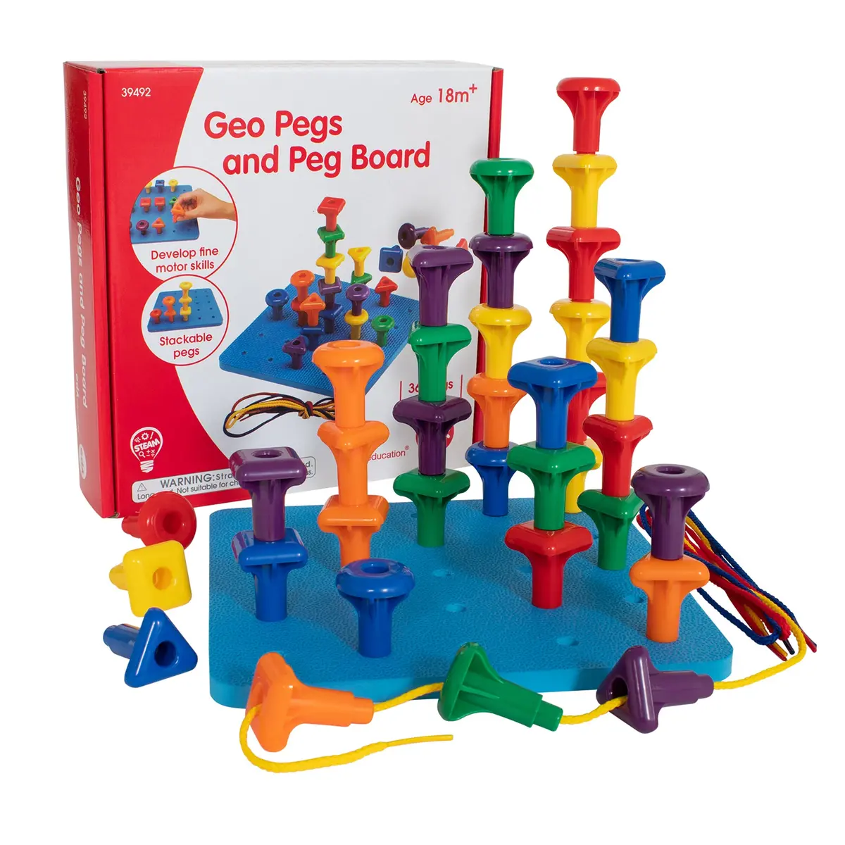 Edxeducation Stacking Shape Pegs & Pegboard Set - Colorful Educational Toy 1