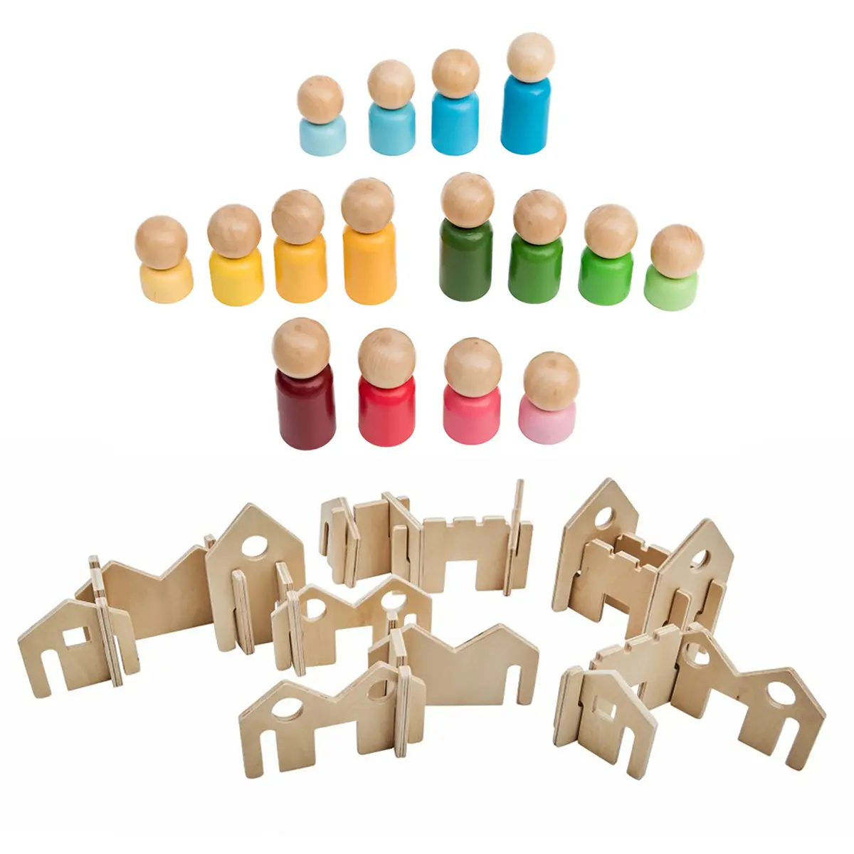 The Freckled Frog Rainbow Families & Architect Wooden Blocks Playset 1