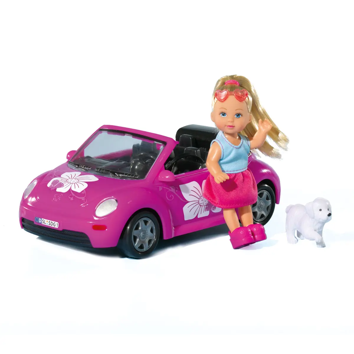 Simba Toys 8.66" Beetle Convertible With Evi Doll - Floral Decals 1