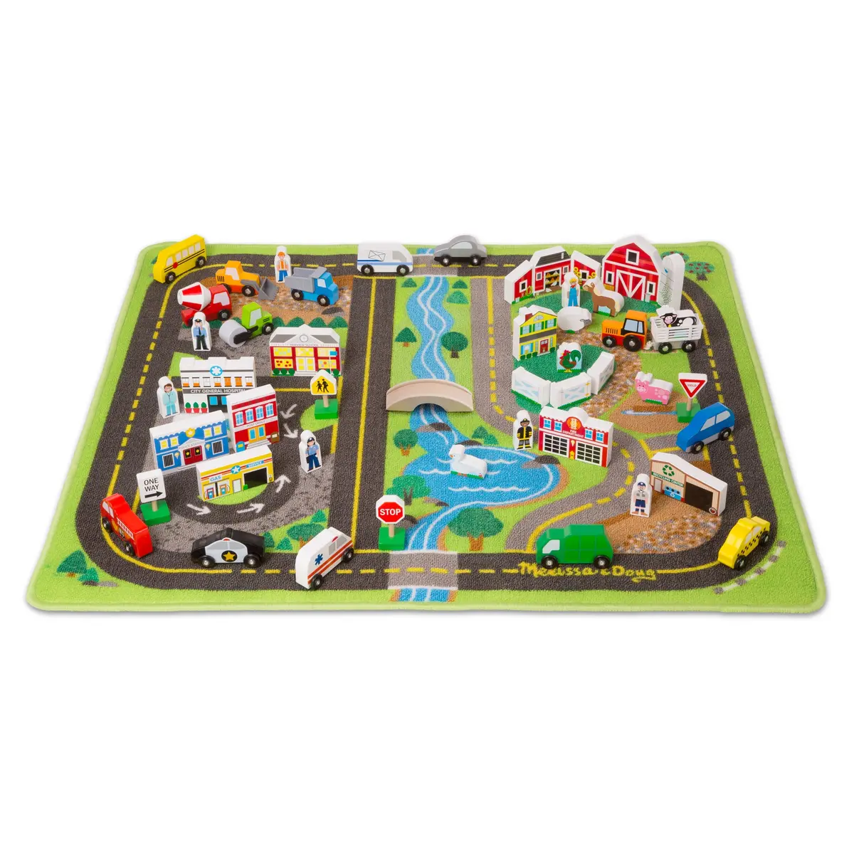 Melissa & Doug Deluxe Road Rug Play Set With Wooden Accessories 1