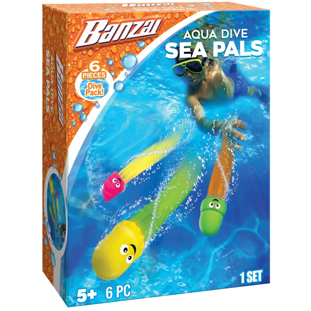 Banzai Aqua Dive Sea Pals 6-Piece Water Pool Dive Toy Set 1