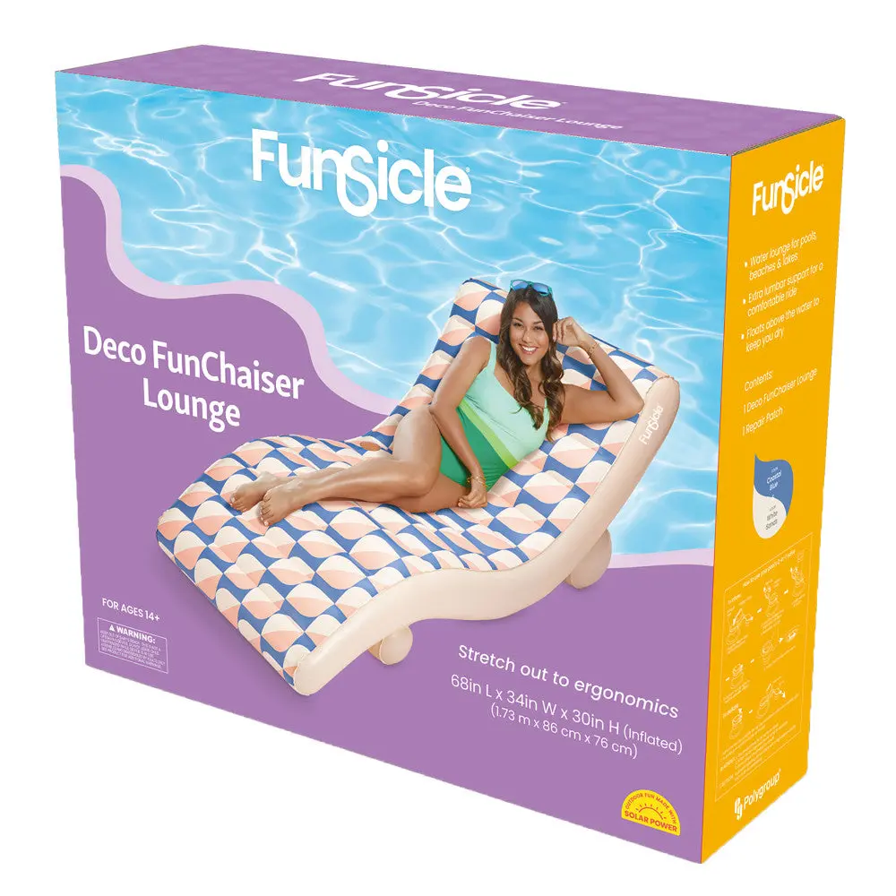 Funsicle Deco Funchaiser Lounge 68" - Blue & Cream Inflatable Pool Float 1