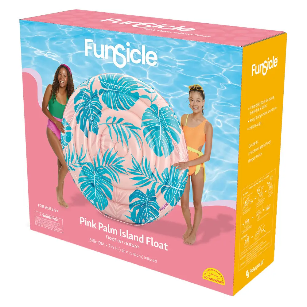 Funsicle Pink Palm Island Inflatable Float - 65" Round, Pink & Blue 1