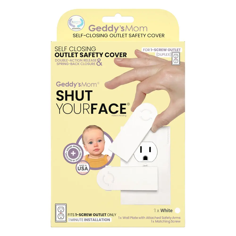 Geddy's Mom: Shut Your Face - White Self-Closing Outlet Safety Cover 1