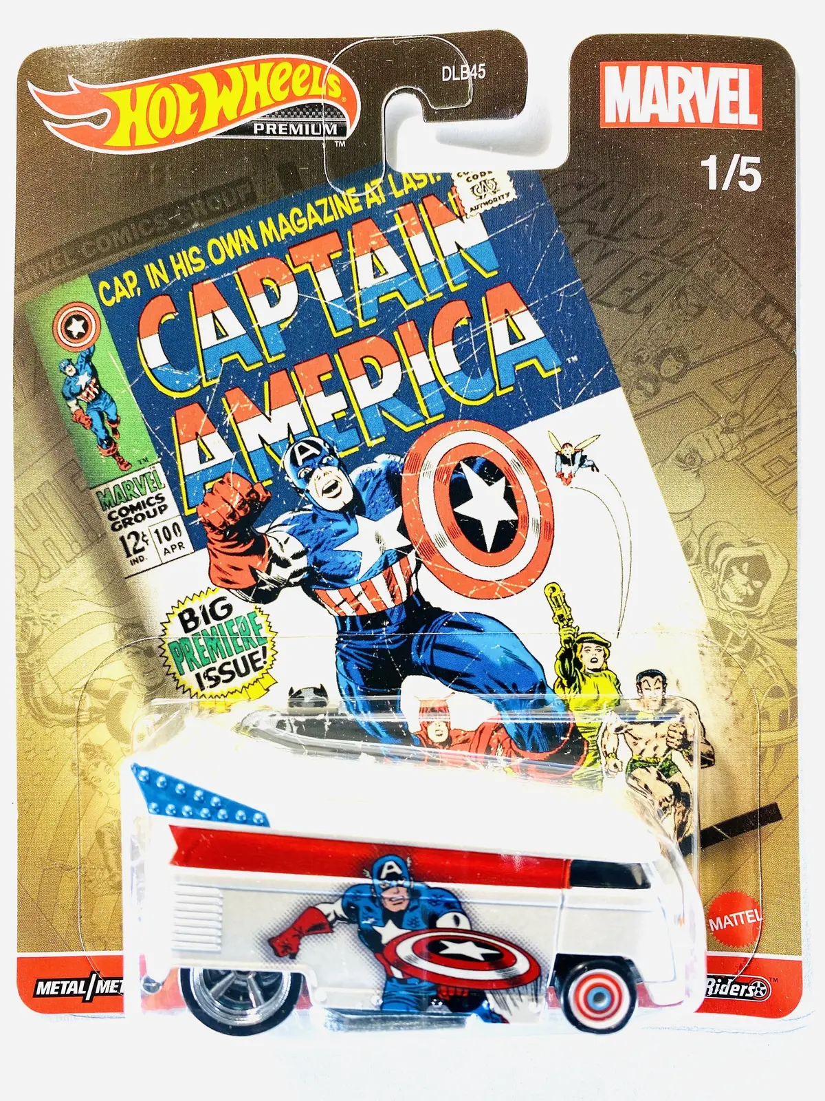 Hot Wheels 2021 Pop Culture Case L Marvel Captain America Vw Volkswagen T1 Drag Bus - Damaged Card 1