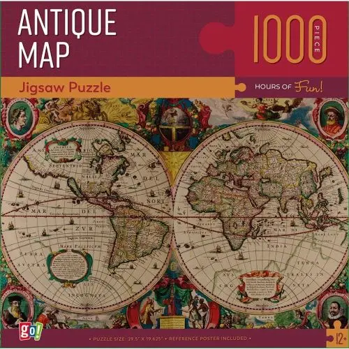 Go! Games Antique Map 1000-Piece Jigsaw Puzzle - Historical World View 1