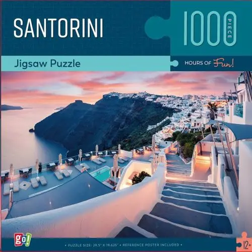 Go! Games Santorini Sunset Scenic Jigsaw Puzzle - 1000 Pc 1