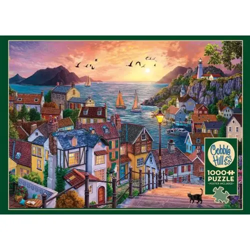 Cobble Hill Coastal Town Sunset Jigsaw Puzzle - 1000 Pc 1