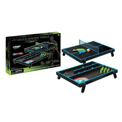 Neon Blast 4-In-1 Tabletop Games Set - Shuffleboard, Curling, Bowling, Table Tennis 1