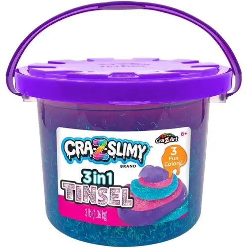 Cra-Z-Slimy Tri-Color Tinsel Bucket - Aqua, Pink, Purple 1