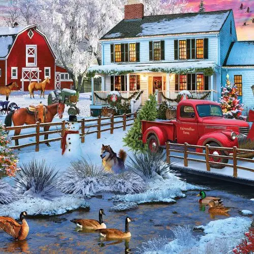 Toys R Us Christmas On The Farm Themed Jigsaw Puzzle - 1000Pc 1