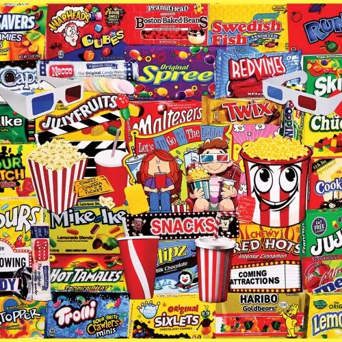 White Mountain Movie Snacks Collage Jigsaw Puzzle - 1000 Pc 1