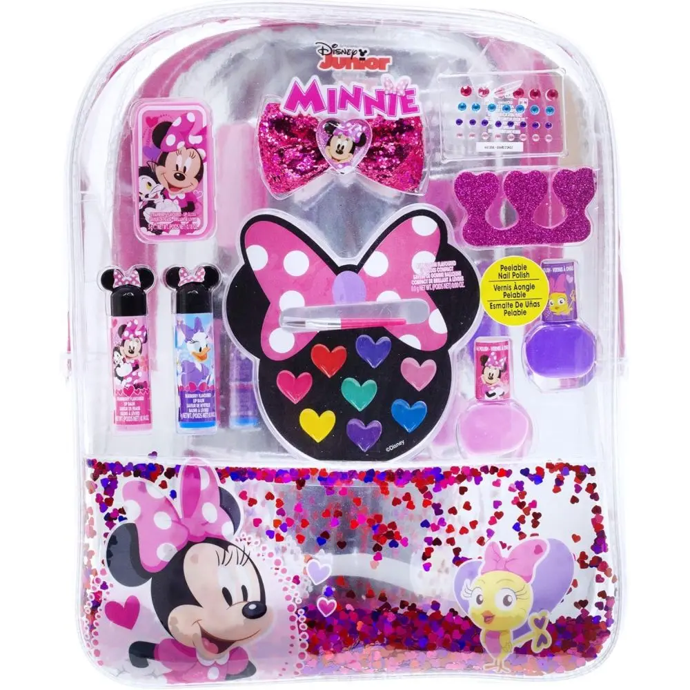 Disney Minnie Mouse Themed Travel-Size Backpack Cosmetic Set With Child-Friendly Makeup 1