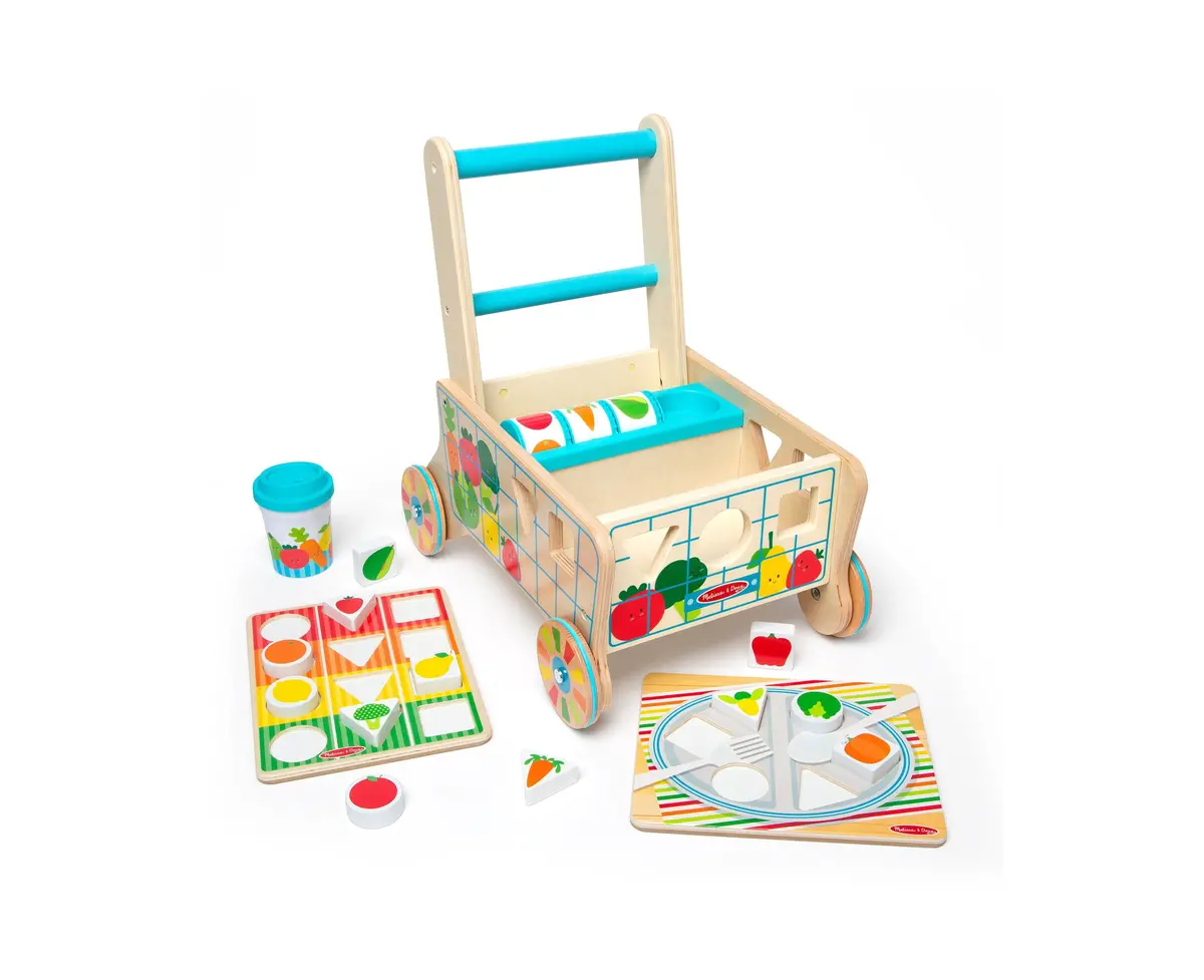 Melissa & Doug Wooden Grocery Cart & Shape Sorting Puzzle Toy 1