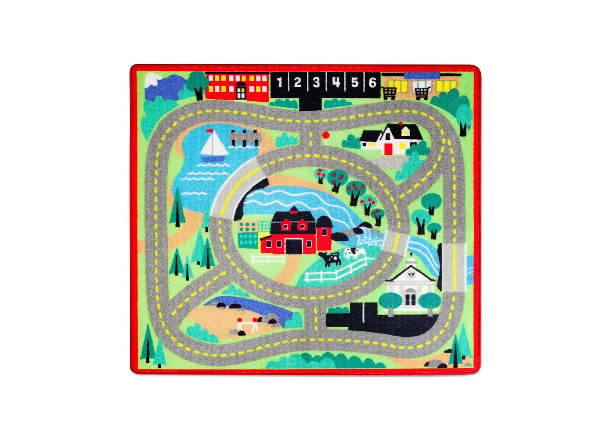 Melissa & Doug Round The Town Road Rug & 4 Wooden Cars Play Set 1