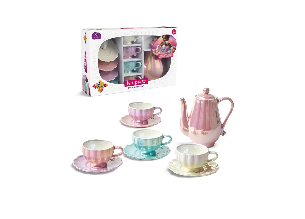 Geoffrey's Toy Box 9-Piece Ceramic Tea Party Set - Pastel Colors 1
