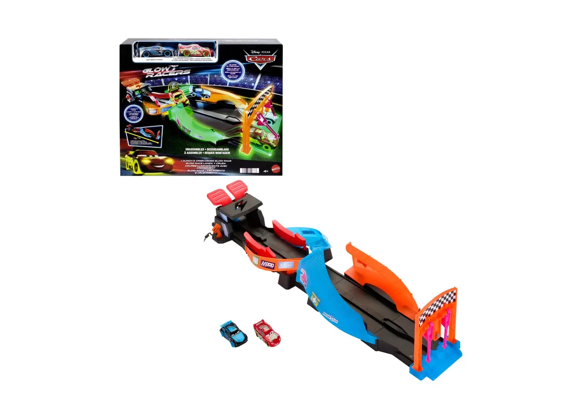 Disney Pixar Cars Glow Racers Criss-Cross Playset With Lightning Mcqueen & Jackson Storm 1
