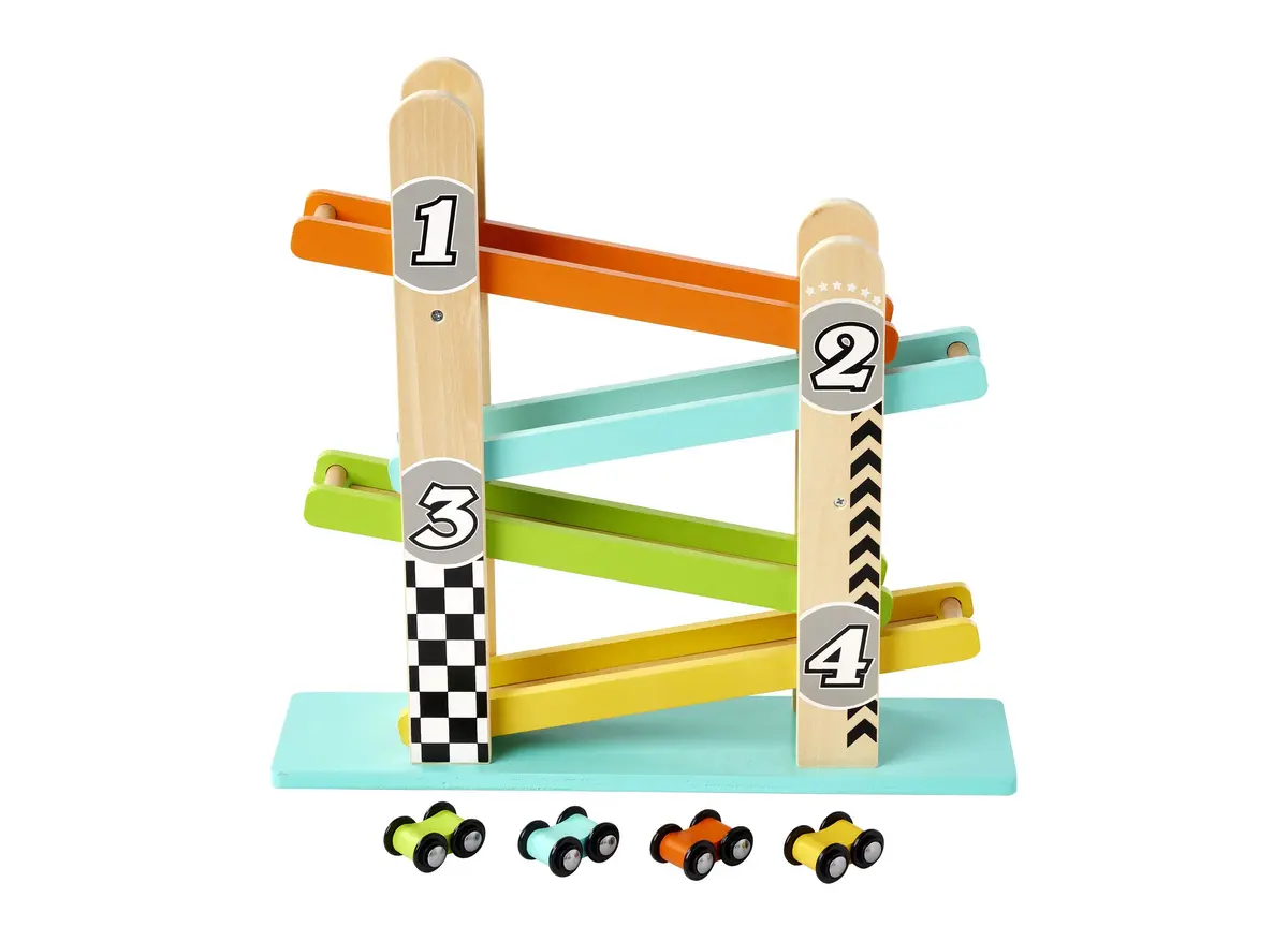 Imaginarium Wooden Drop And Go Ramp Racer Playset With 4 Racing Cars 1