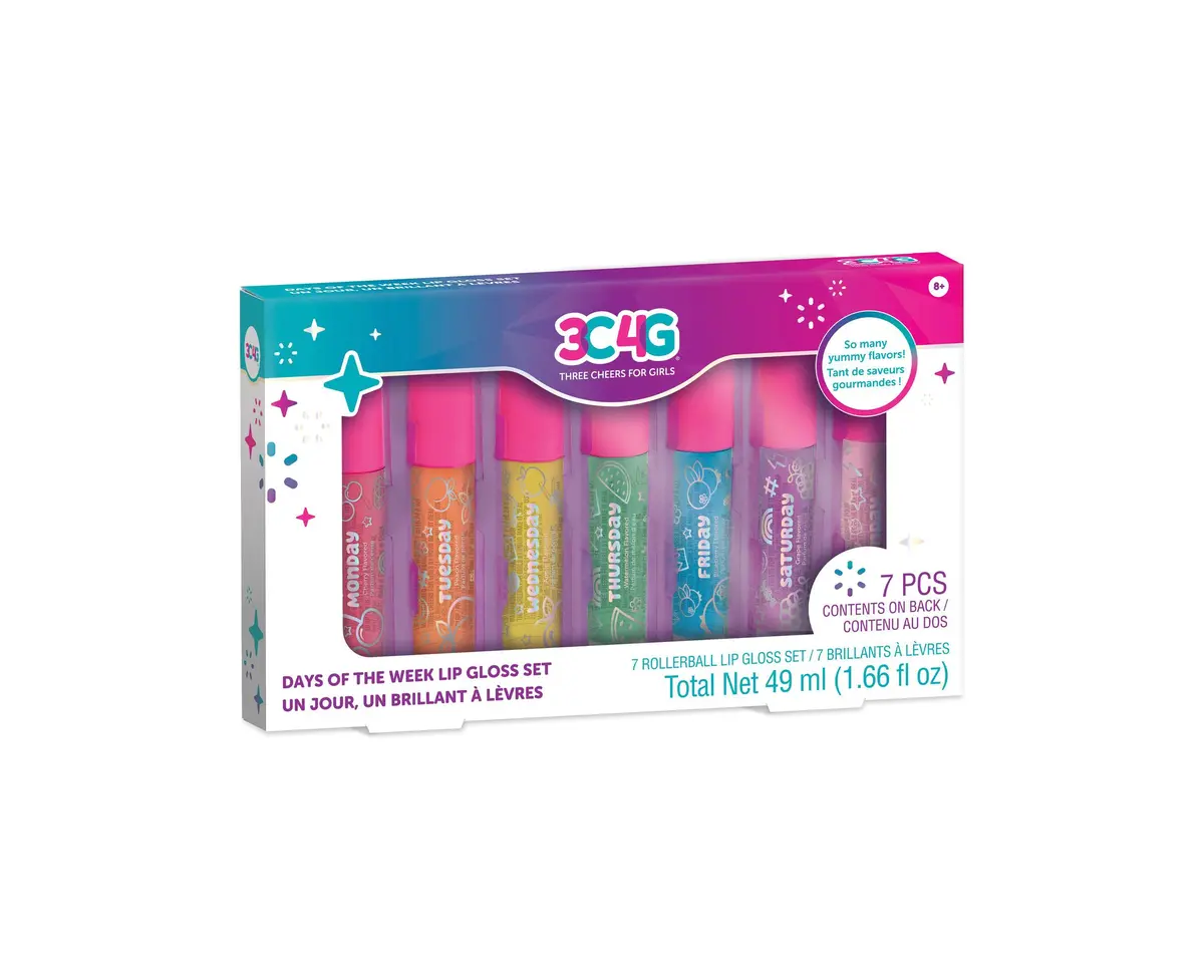 3C4g Flavorful Days Of The Week Lip Gloss Set - Scented Roller Ball Tubes 1