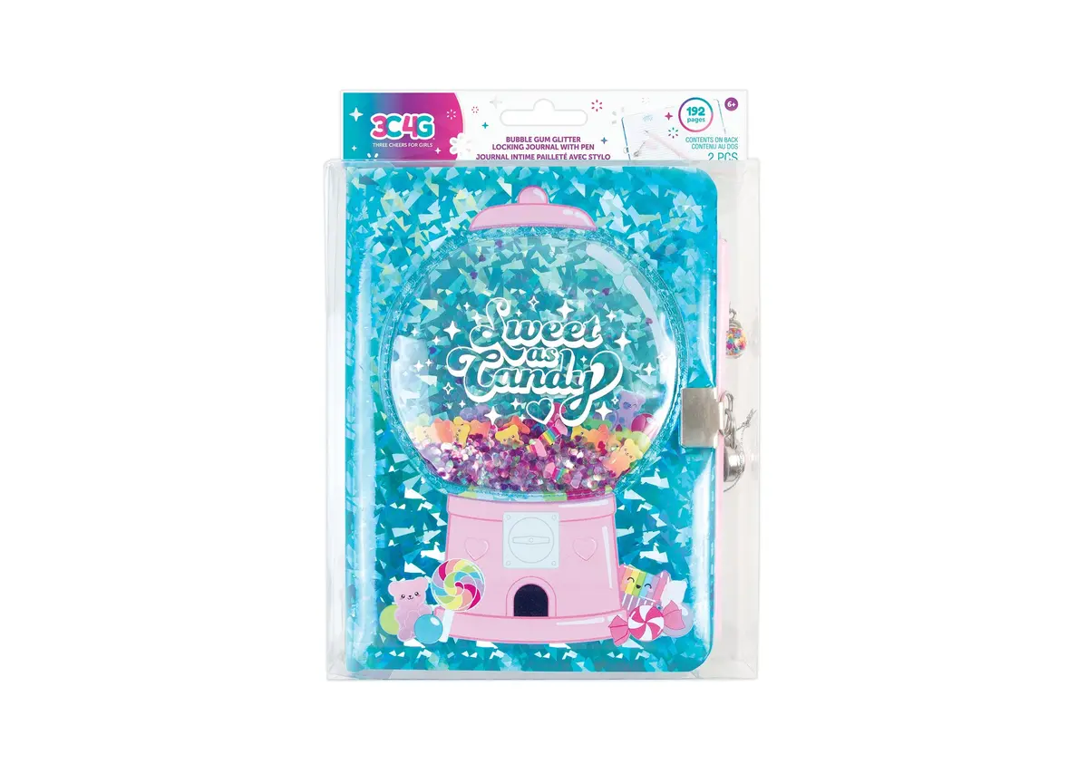 3C4g Bubble Gum Glitter Locking Journal With Pen - Pink 1