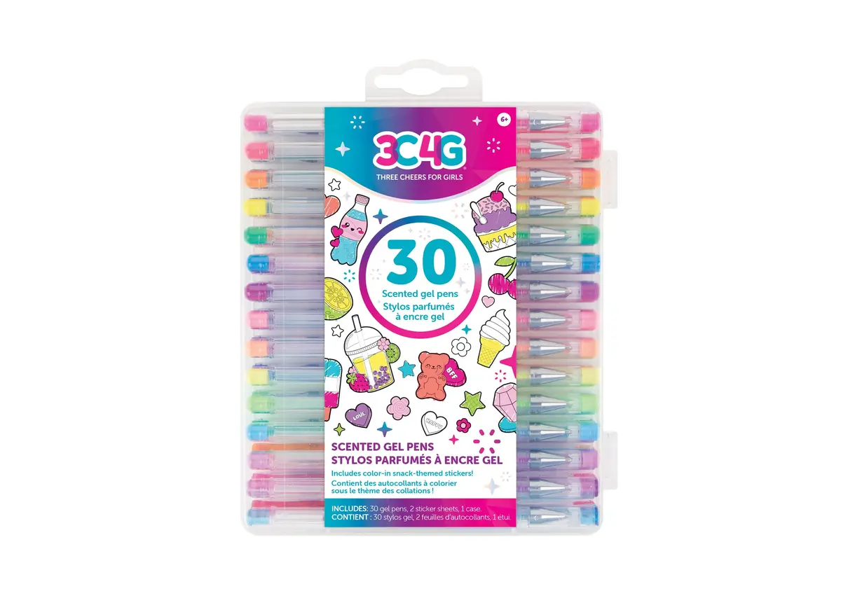 3C4g Vibrant Scented Gel Pens Kit With Snack-Themed Sticker Sheets, 30 Count - Assorted Colors 1