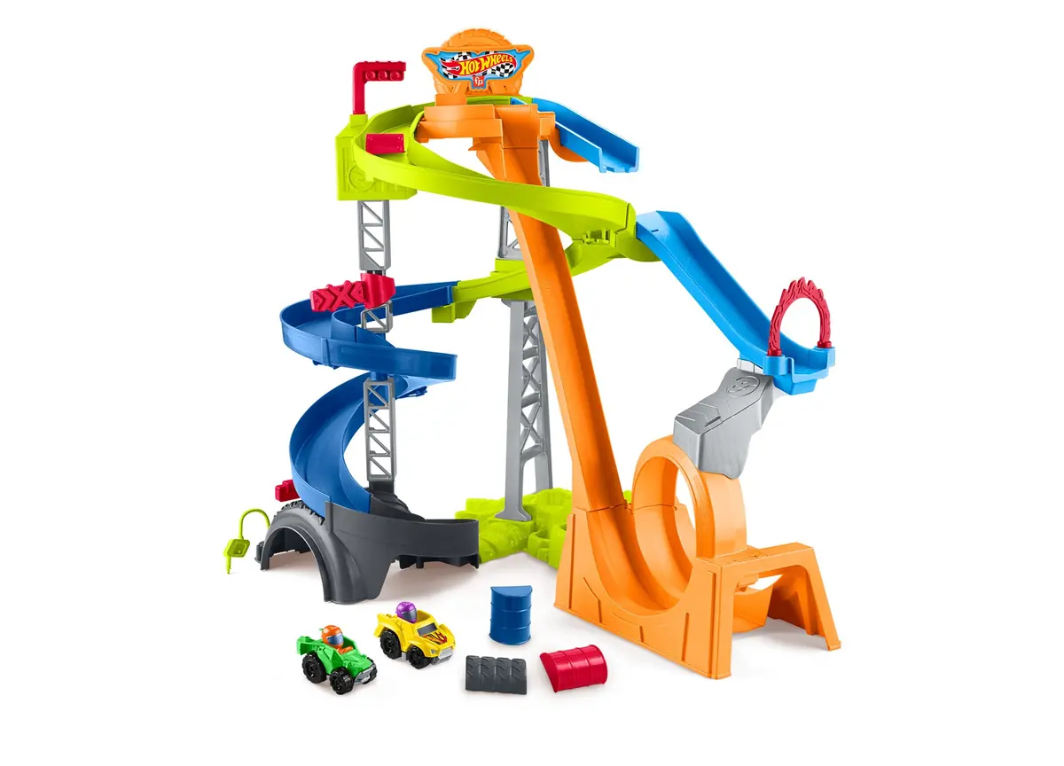 Little People Hot Wheels Spiral Stunt Speedway Toddler Race Track Playset 1