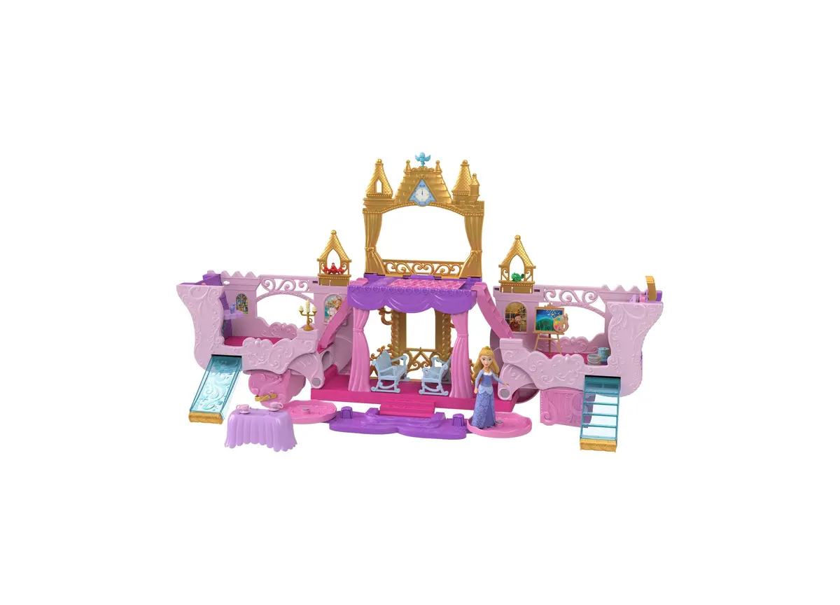 Disney Princess Carriage To Castle Playset With Aurora Small Doll, & 4 Figures 1